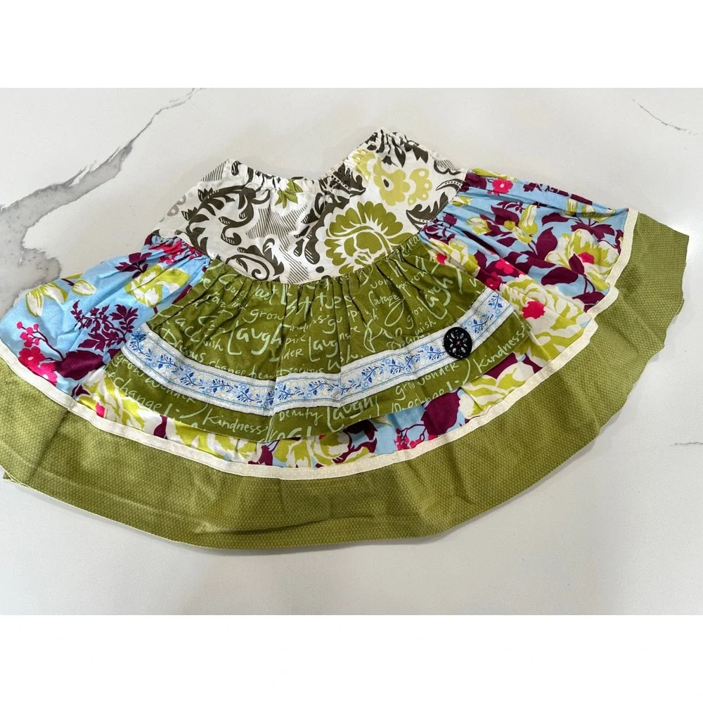 Matilda Jane Girls Tiered Ruffle Skirt Green Floral Script Cotton Size 4‎